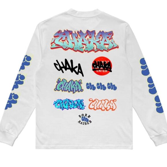 BORN X RAISED + CHAKA HIGHSPEED L/S TEE: WHITE Official collaboration with Chaka